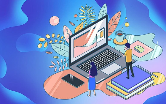 手绘卡通线上教育培训学习原创插画海报